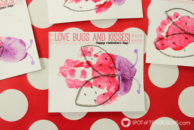Bugs and Kisses Valentines Footprint Kids Craft with Free Printable - Spot of Tea Designs