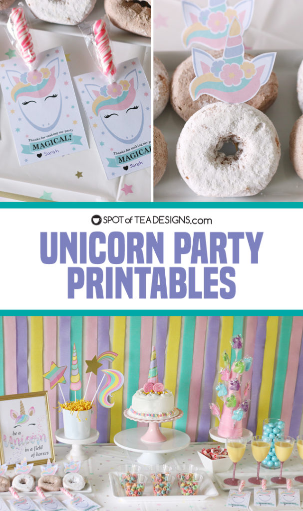unicorn party printables available on etsy as instant download | spotofteadesigns.com