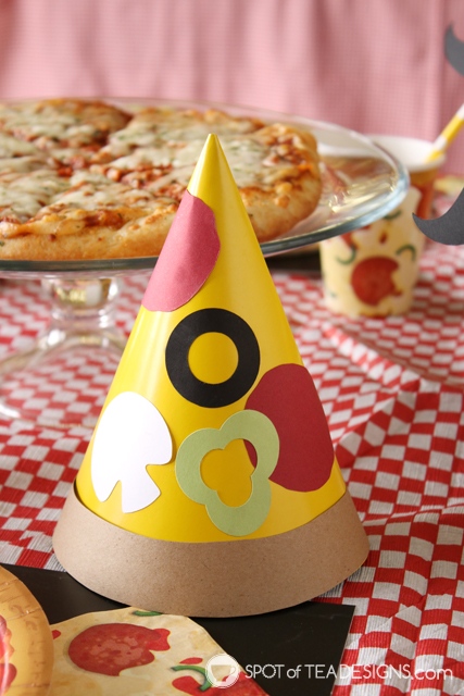 Pizza party hat with free printable templates | spotofteadesigns.com