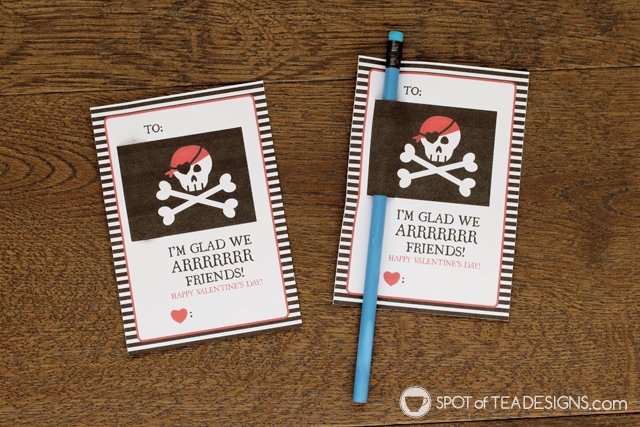 Printable Classroom Valentine's - pirate themed pencil holders | spotofoteadesigns.com