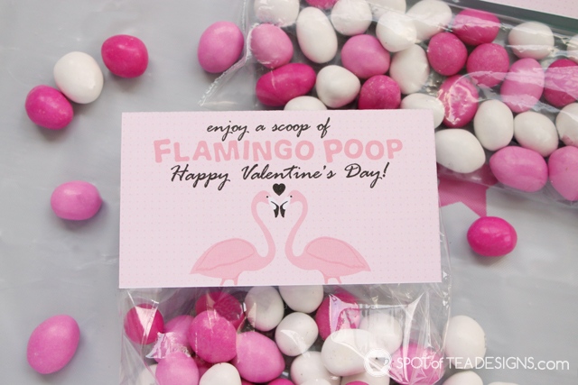 Flamingo poop printable valentine's bag toppers available for instant download | spotofteadesigns.com