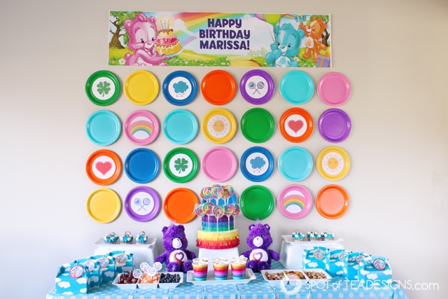 DIY rainbow lollipop holder - an easy way to display candy on your dessert table | spotofteadesigns.com