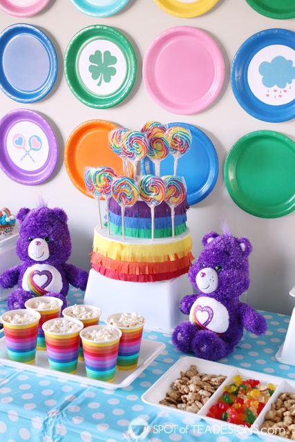 DIY rainbow lollipop holder - an easy way to display candy on your dessert table | spotofteadesigns.com