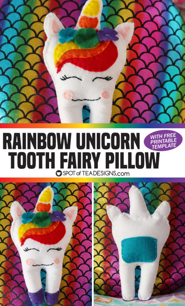 Unicorn Tooth Fairy Pillow with free printable template | spotofteadesigns.com