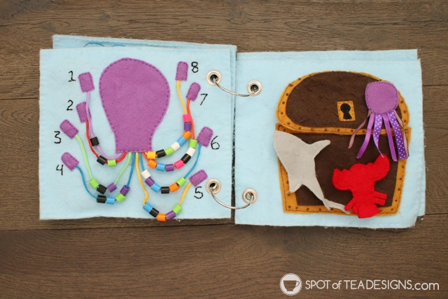 Under the Sea felt quiet book - complete with activities to build skills in color recognition, shape sorting and counting, as well as, pretend play interactions | spotofteadesigns.com