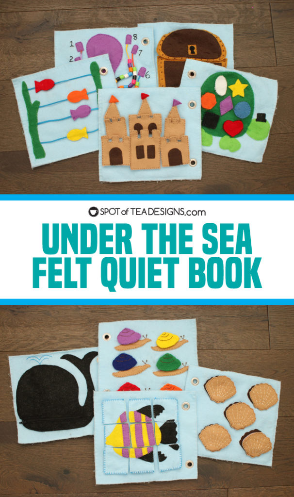 Under the Sea felt quiet book - complete with activities to build skills in color recognition, shape sorting and counting, as well as, pretend play interactions | spotofteadesigns.com