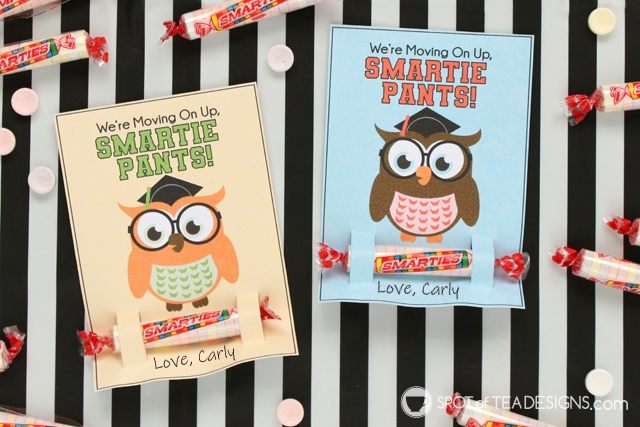 Last day of school printables - They hold a Smarties candy for your smartie pants! Both teacher to student and student to student styles available for instant download! | spotofteadesigns.com