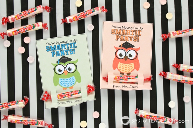 Last day of school printables - They hold a Smarties candy for your smartie pants! Both teacher to student and student to student styles available for instant download! | spotofteadesigns.com