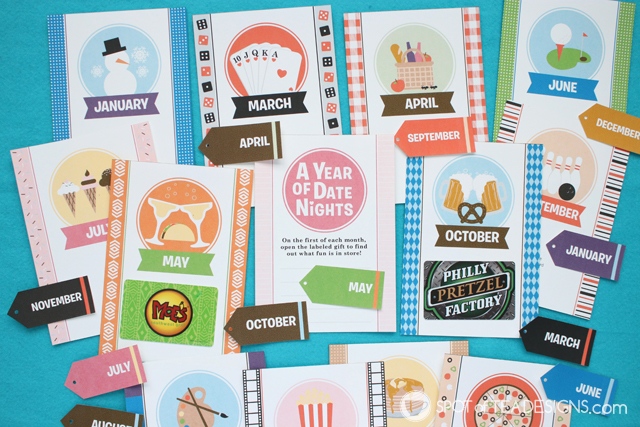 Year of Date Night Kit - this instant download PDF is great for group bridal shower gifts or wedding gifts! | spotofteadesigns.com