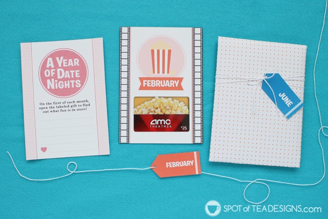Year of Date Night Kit - this instant download PDF is great for group bridal shower gifts or wedding gifts! | spotofteadesigns.com
