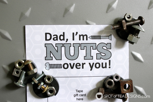 Father's Day printable | Nuts over you gift card holder you can pair with a gift card to the home improvement store | spotofteadesigns.com