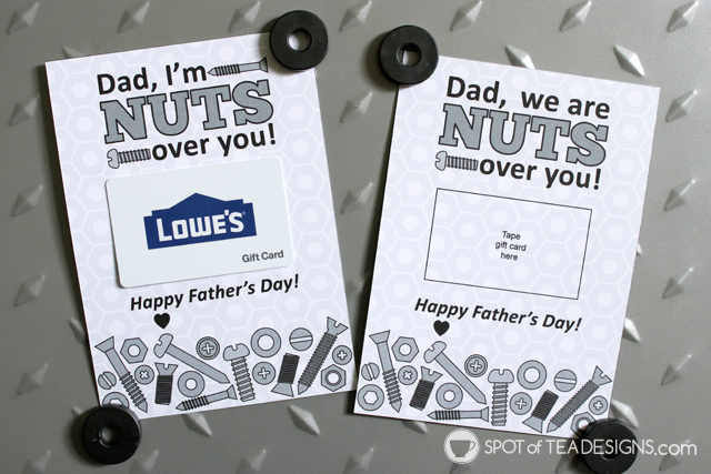 Father's Day printable | Nuts over you gift card holder you can pair with a gift card to the home improvement store | spotofteadesigns.com
