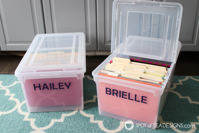 Kids artwork and paperwork storage boxes | spotofteadesigns.com