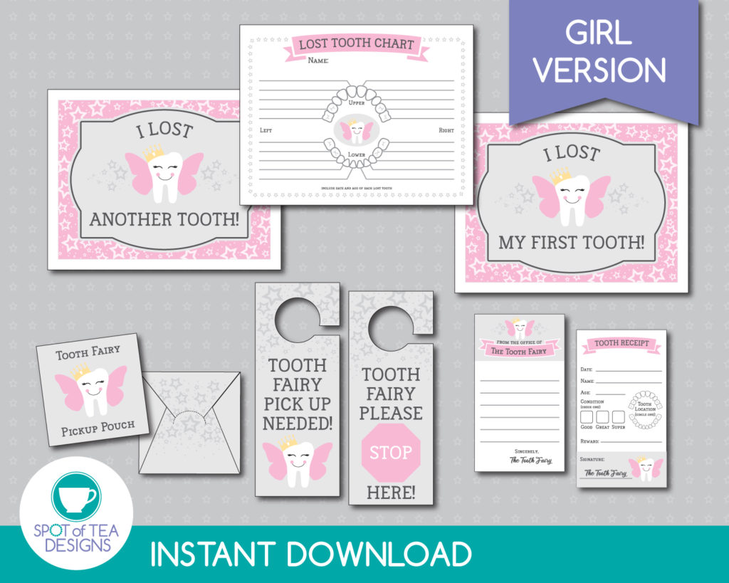 Tooth Fairy Kit for girls - available for instant download on etsy | spotofteadesigns.com