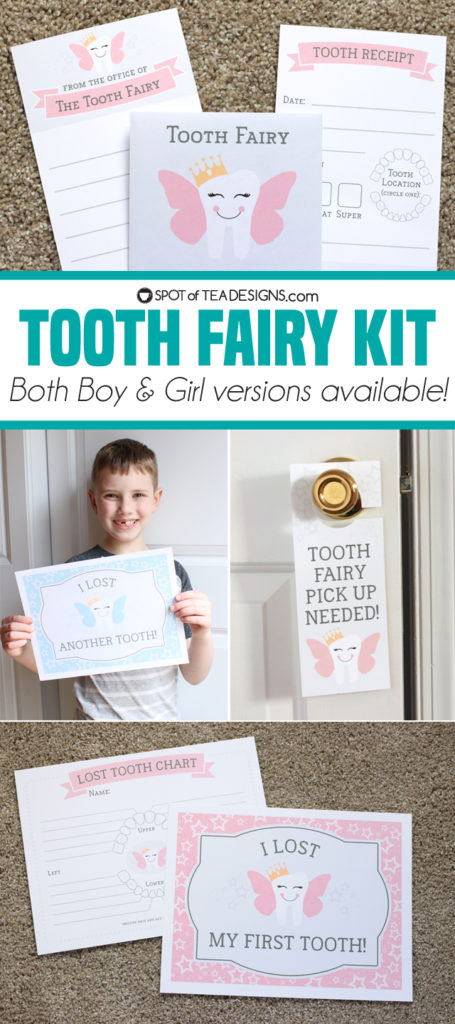 Tooth Fairy Kit - both boy and girl versions are available for instant download. Includes items for first lost tooth and any one after! | spotofteadesigns.com