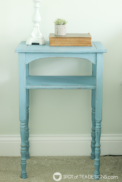 Guest room table makeover with chalky finish paint | spotofteadesigns.com
