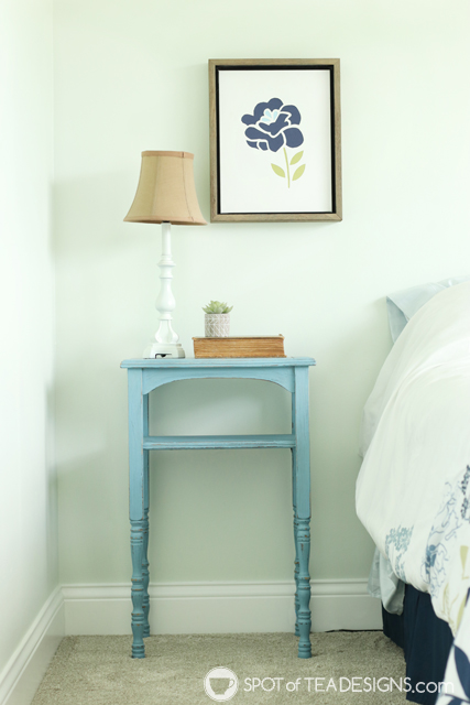 Guest room table makeover with chalky finish paint | spotofteadesigns.com
