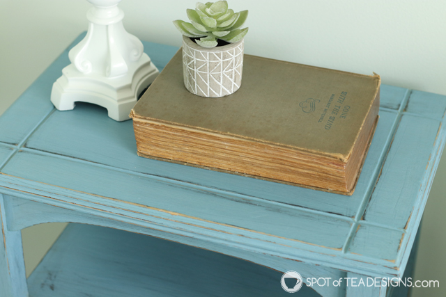 Guest room table makeover with chalky finish paint | spotofteadesigns.com