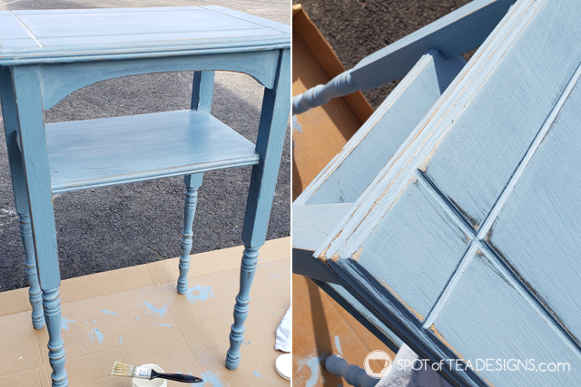 Guest room table makeover with chalky finish paint | spotofteadesigns.com