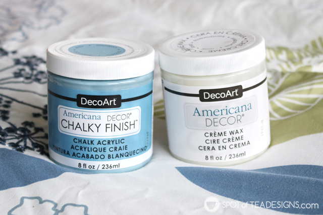 Guest room table makeover with chalky finish paint | spotofteadesigns.com