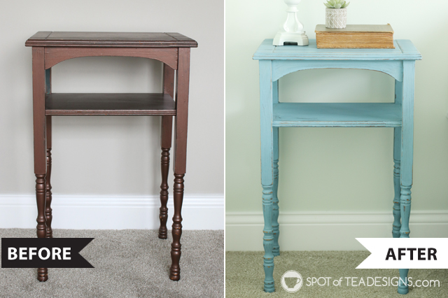 Guest room table makeover with chalky finish paint | spotofteadesigns.com