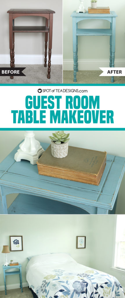 Guest room table makeover with chalky finish paint | spotofteadesigns.com