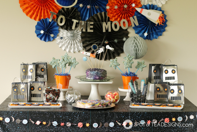 Outer Space Party Favor Ideas including printable bag toppers | spotofteadesigns.com