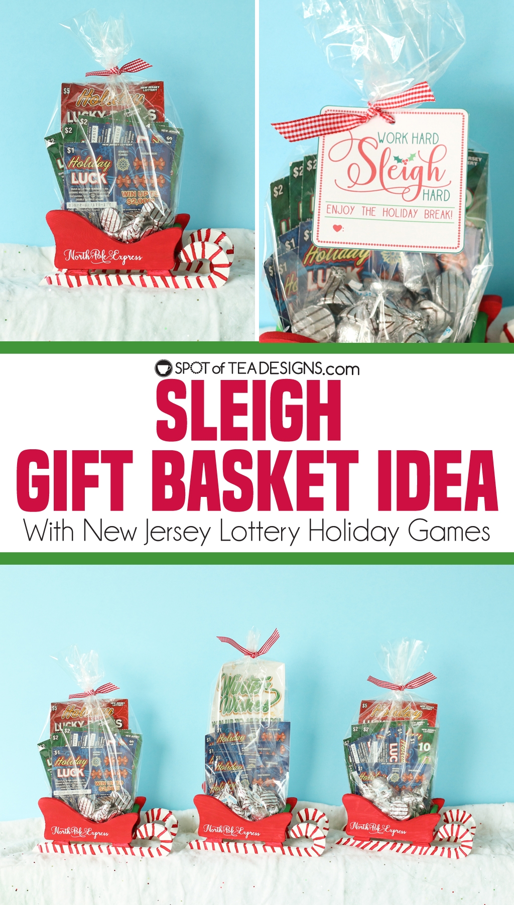 Sleigh Christmas Gift Basket with New Jersey Lottery Holiday Games
