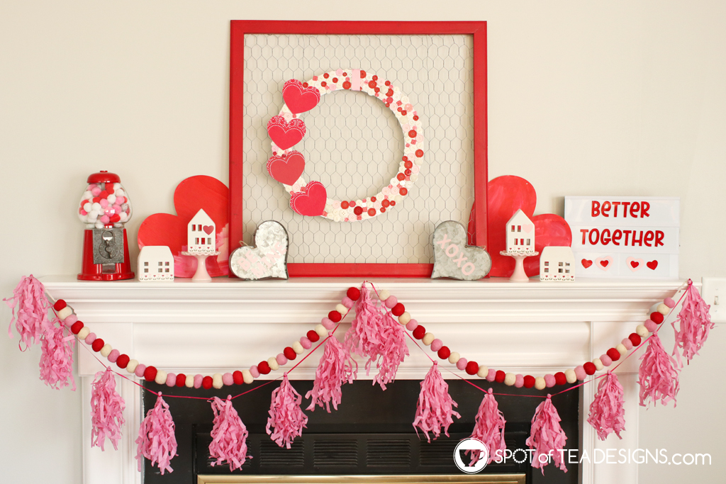 Pink And Red Valentines Mantle Decor - Spot of Tea Designs